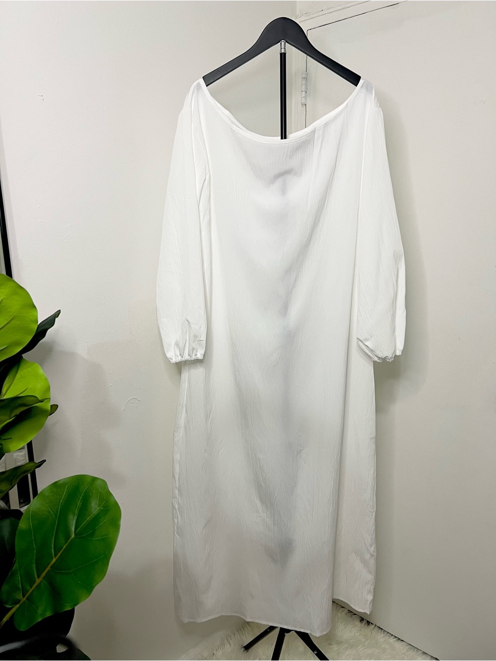 White Midi Dress Long Sleeve Boat Neck Minimalist Quiet Luxury Cottagecore